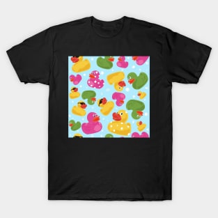 Colourful Rubber Ducks and Soap Bubbles Repeat Pattern T-Shirt